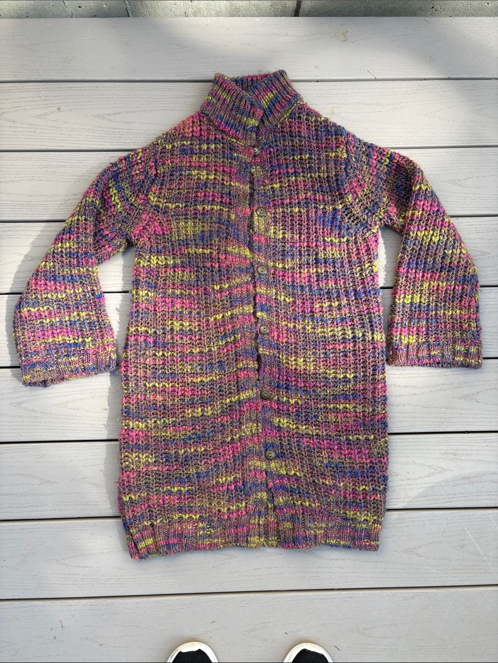 Sundance Multicolor Ribbed Button-Front Cardigan in Pink, Purple, Yellow